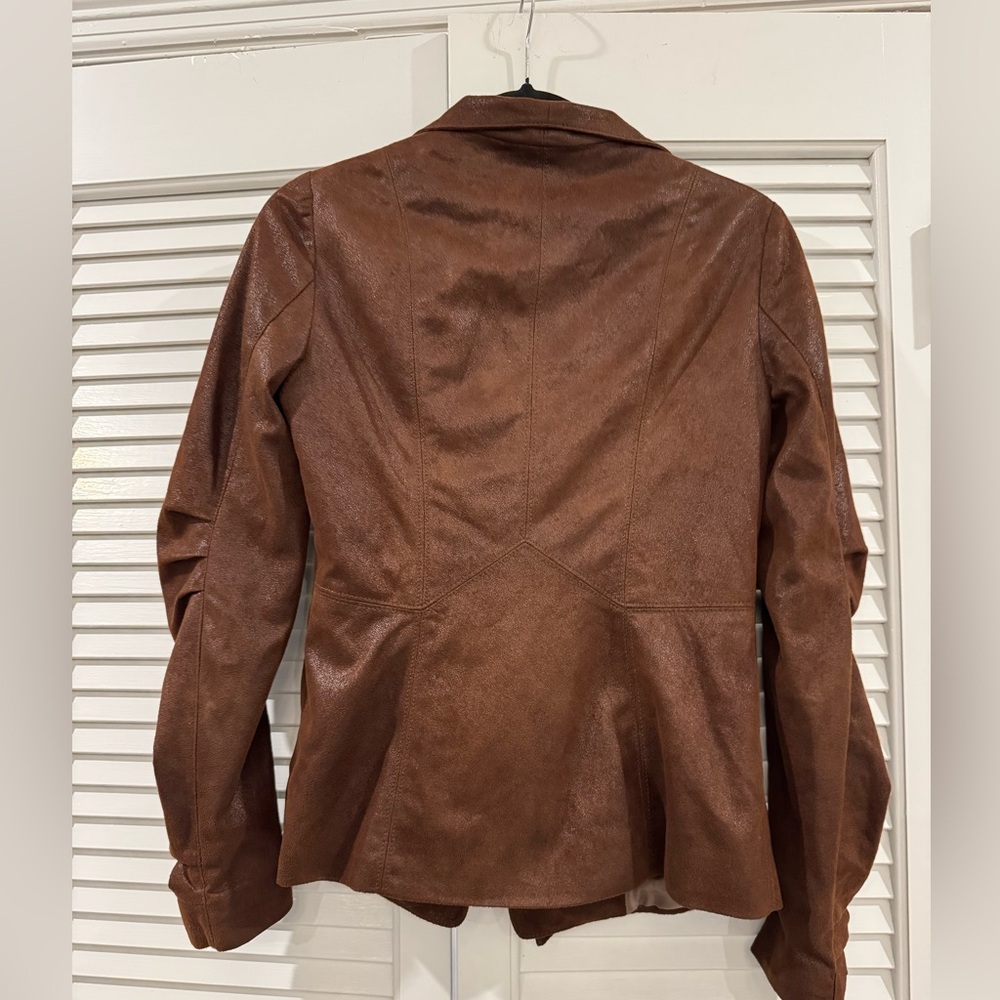 Zara Brown Faux Leather Jacket with Tie-Front - Picture 2 of 3